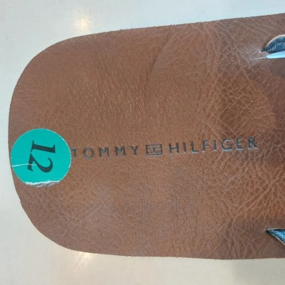 Tommy Hilfiger Drake-T Men's Flip Flops Flat Sandals Cognac Faux‎ Leather Sz 12